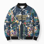 Gold Coast Titans Bomber Puffer Jacket Tropical Hibiscus Floral Pattern With Blue And Yellow Accents