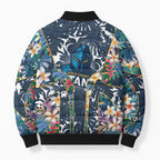 Gold Coast Titans Bomber Puffer Jacket Tropical Hibiscus Floral Pattern With Blue And Yellow Accents