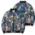 Gold Coast Titans Bomber Puffer Jacket Tropical Hibiscus Floral Pattern With Blue And Yellow Accents