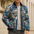 Gold Coast Titans Bomber Puffer Jacket Tropical Hibiscus Floral Pattern With Blue And Yellow Accents