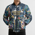 Gold Coast Titans Bomber Puffer Jacket Tropical Hibiscus Floral Pattern With Blue And Yellow Accents