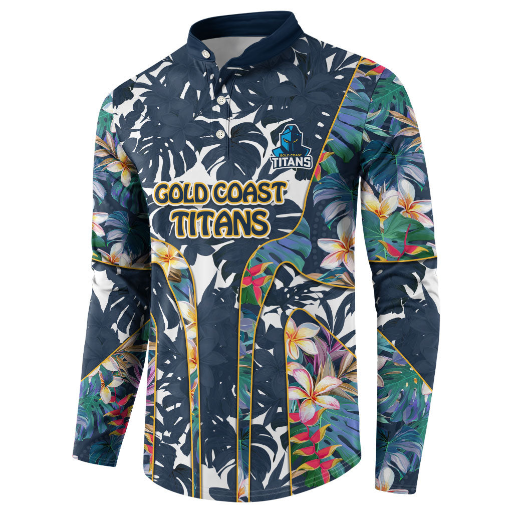 Gold Coast Titans Button Sweatshirt Tropical Hibiscus Floral Pattern With Blue And Yellow Accents