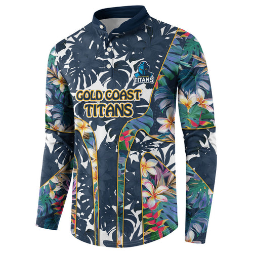 Gold Coast Titans Button Sweatshirt Tropical Hibiscus Floral Pattern With Blue And Yellow Accents