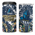 Gold Coast Titans 4 in 1 Can Cooler Tumbler Tropical Hibiscus Floral Pattern With Blue And Yellow Accents