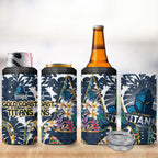 Gold Coast Titans 4 in 1 Can Cooler Tumbler Tropical Hibiscus Floral Pattern With Blue And Yellow Accents