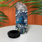Gold Coast Titans 4 in 1 Can Cooler Tumbler Tropical Hibiscus Floral Pattern With Blue And Yellow Accents