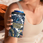 Gold Coast Titans 4 in 1 Can Cooler Tumbler Tropical Hibiscus Floral Pattern With Blue And Yellow Accents