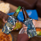Gold Coast Titans 4 in 1 Can Cooler Tumbler Tropical Hibiscus Floral Pattern With Blue And Yellow Accents