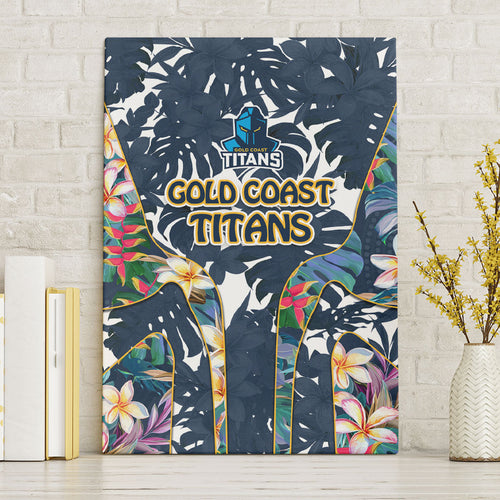 Gold Coast Titans Canvas Wall Art Tropical Hibiscus Floral Pattern With Blue And Yellow Accents