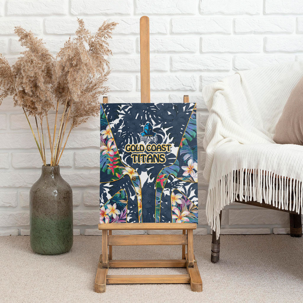 Gold Coast Titans Canvas Wall Art Tropical Hibiscus Floral Pattern With Blue And Yellow Accents
