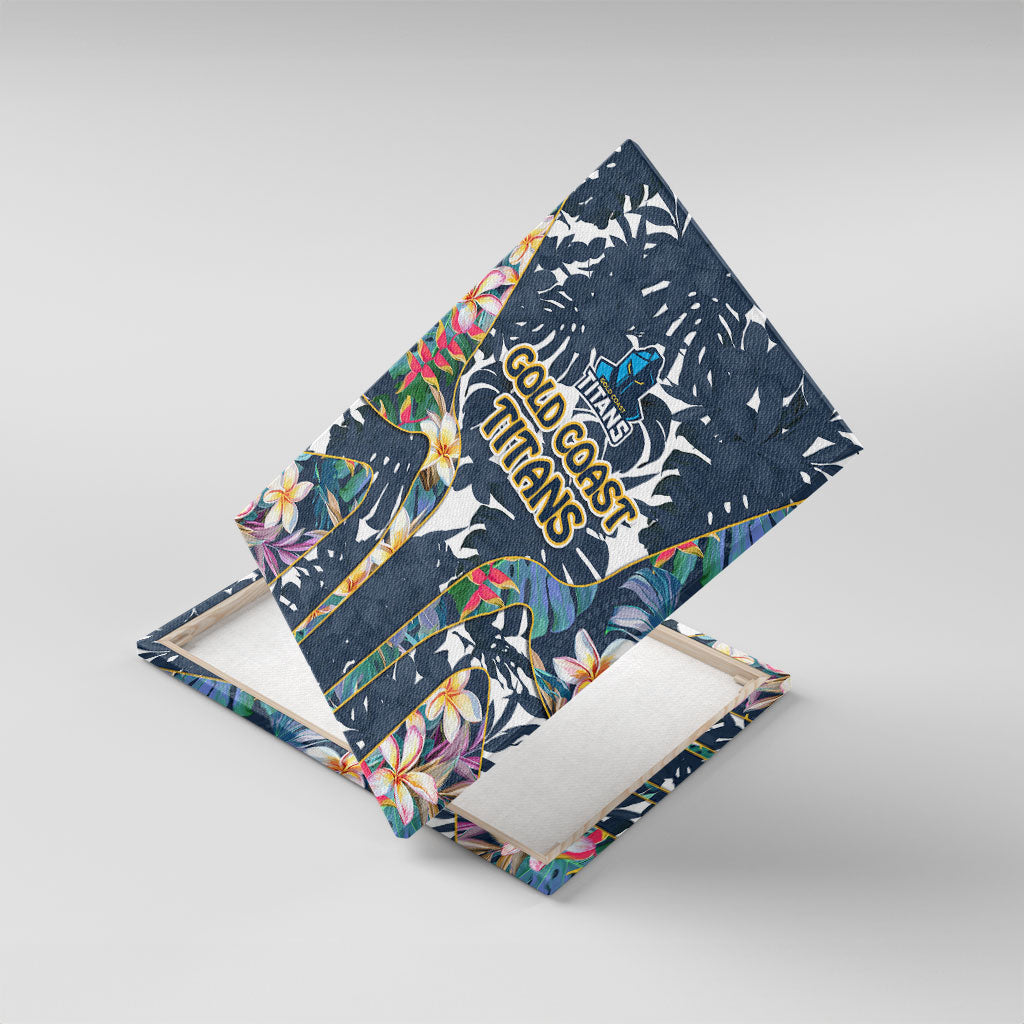 Gold Coast Titans Canvas Wall Art Tropical Hibiscus Floral Pattern With Blue And Yellow Accents