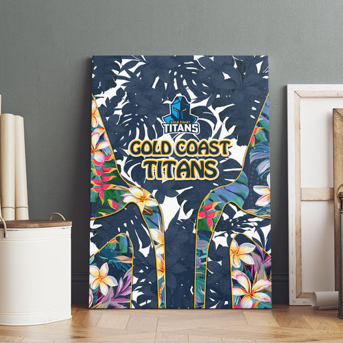 Gold Coast Titans Canvas Wall Art Tropical Hibiscus Floral Pattern With Blue And Yellow Accents