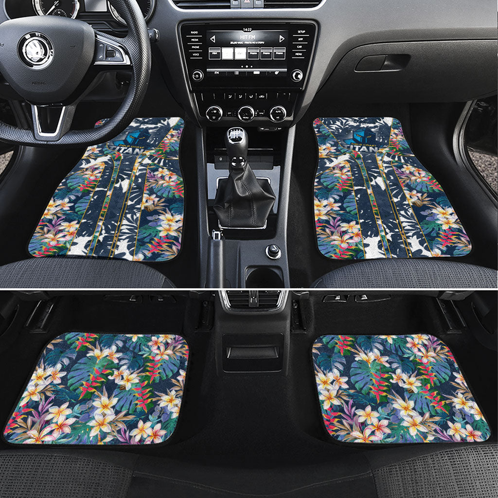 Gold Coast Titans Car Mats Tropical Hibiscus Floral Pattern With Blue And Yellow Accents