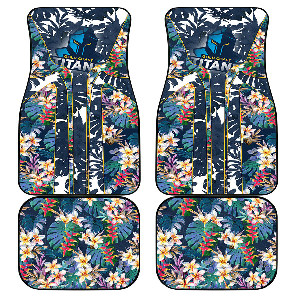 Gold Coast Titans Car Mats Tropical Hibiscus Floral Pattern With Blue And Yellow Accents