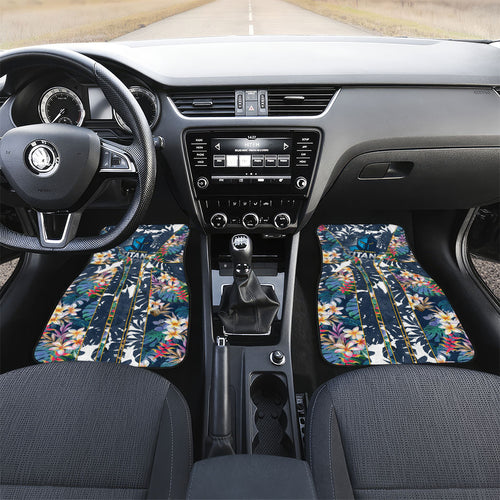 Gold Coast Titans Car Mats Tropical Hibiscus Floral Pattern With Blue And Yellow Accents