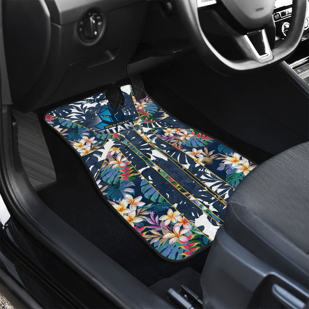 Gold Coast Titans Car Mats Tropical Hibiscus Floral Pattern With Blue And Yellow Accents