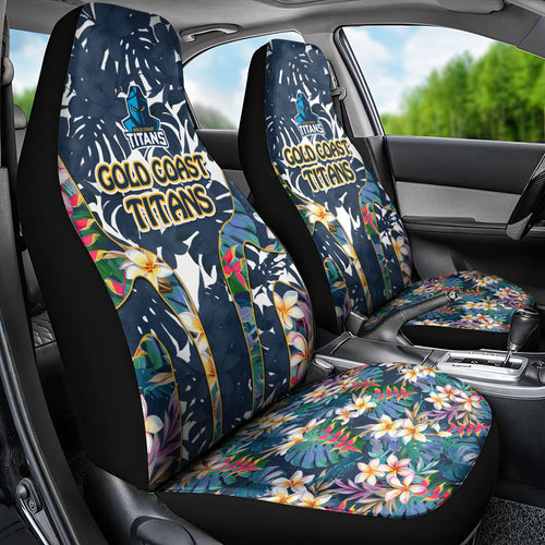 Gold Coast Titans Car Seat Cover Tropical Hibiscus Floral Pattern With Blue And Yellow Accents