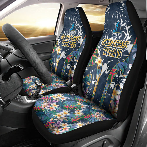Gold Coast Titans Car Seat Cover Tropical Hibiscus Floral Pattern With Blue And Yellow Accents