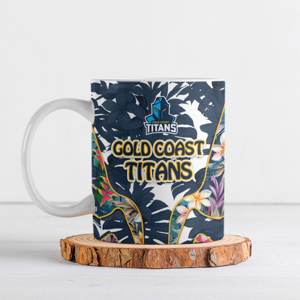 Gold Coast Titans Ceramic Mug Tropical Hibiscus Floral Pattern With Blue And Yellow Accents