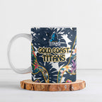 Gold Coast Titans Ceramic Mug Tropical Hibiscus Floral Pattern With Blue And Yellow Accents