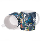 Gold Coast Titans Ceramic Mug Tropical Hibiscus Floral Pattern With Blue And Yellow Accents