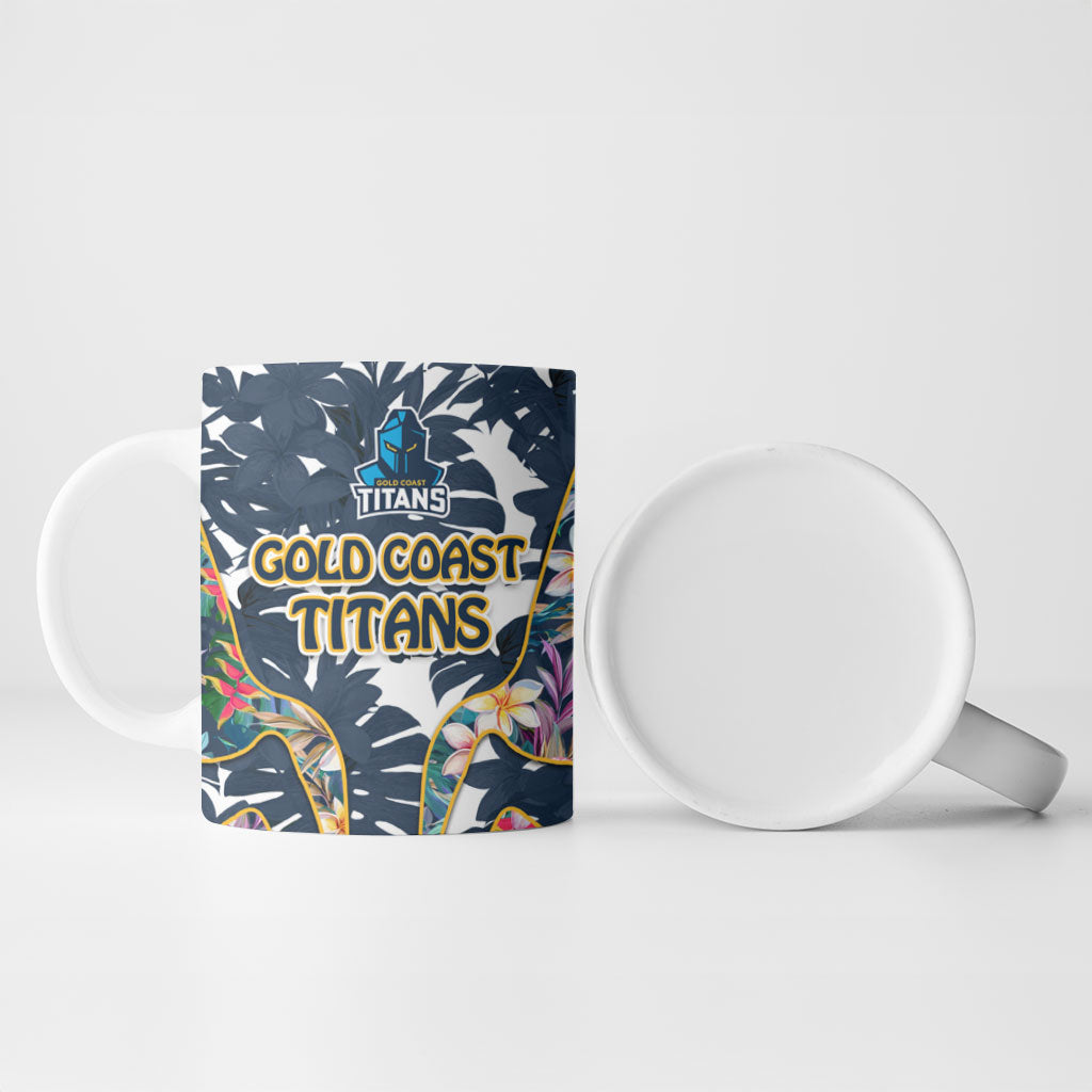 Gold Coast Titans Ceramic Mug Tropical Hibiscus Floral Pattern With Blue And Yellow Accents