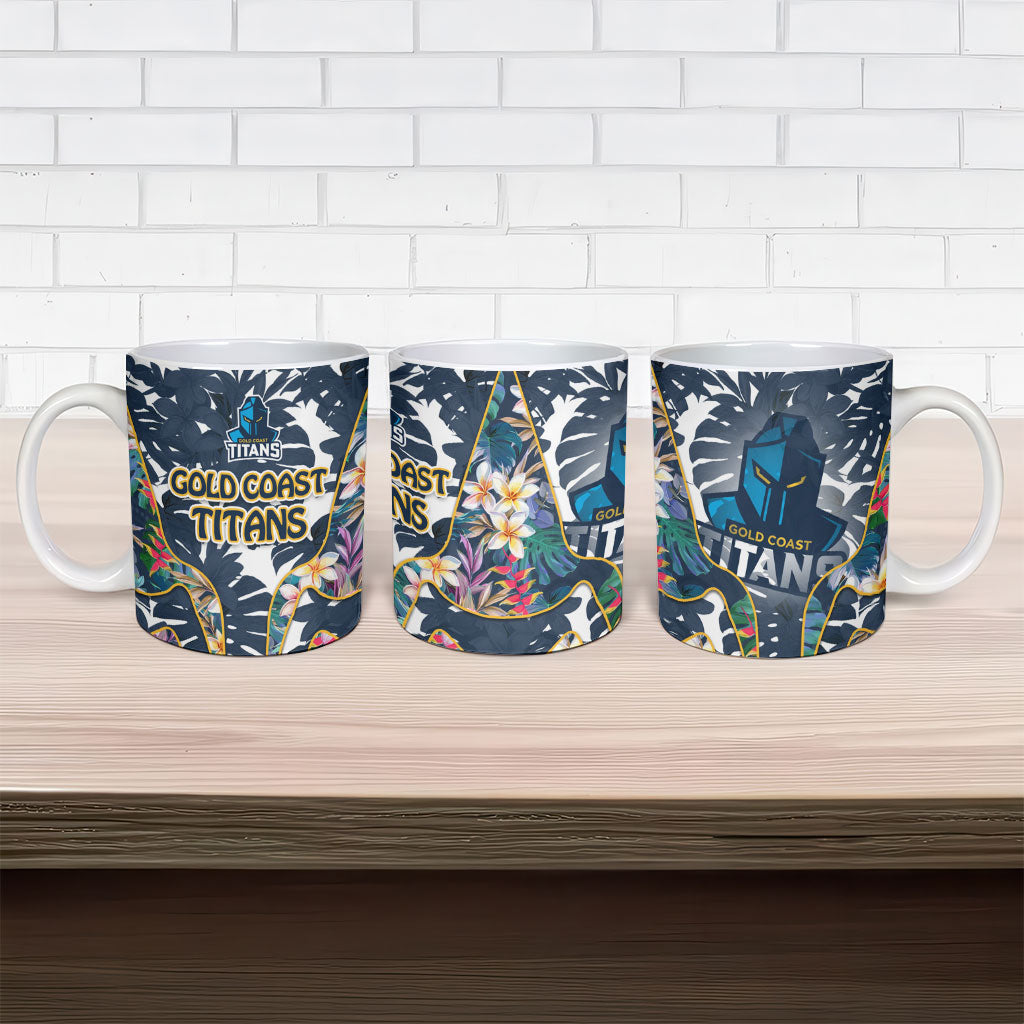 Gold Coast Titans Ceramic Mug Tropical Hibiscus Floral Pattern With Blue And Yellow Accents