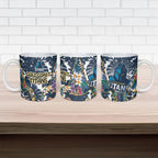 Gold Coast Titans Ceramic Mug Tropical Hibiscus Floral Pattern With Blue And Yellow Accents