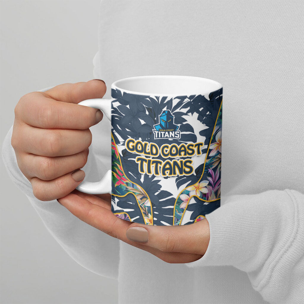 Gold Coast Titans Ceramic Mug Tropical Hibiscus Floral Pattern With Blue And Yellow Accents