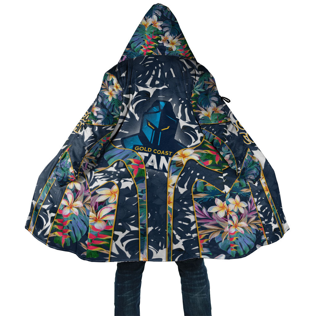 Gold Coast Titans Cloak Tropical Hibiscus Floral Pattern With Blue And Yellow Accents