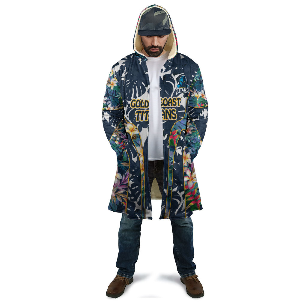Gold Coast Titans Cloak Tropical Hibiscus Floral Pattern With Blue And Yellow Accents