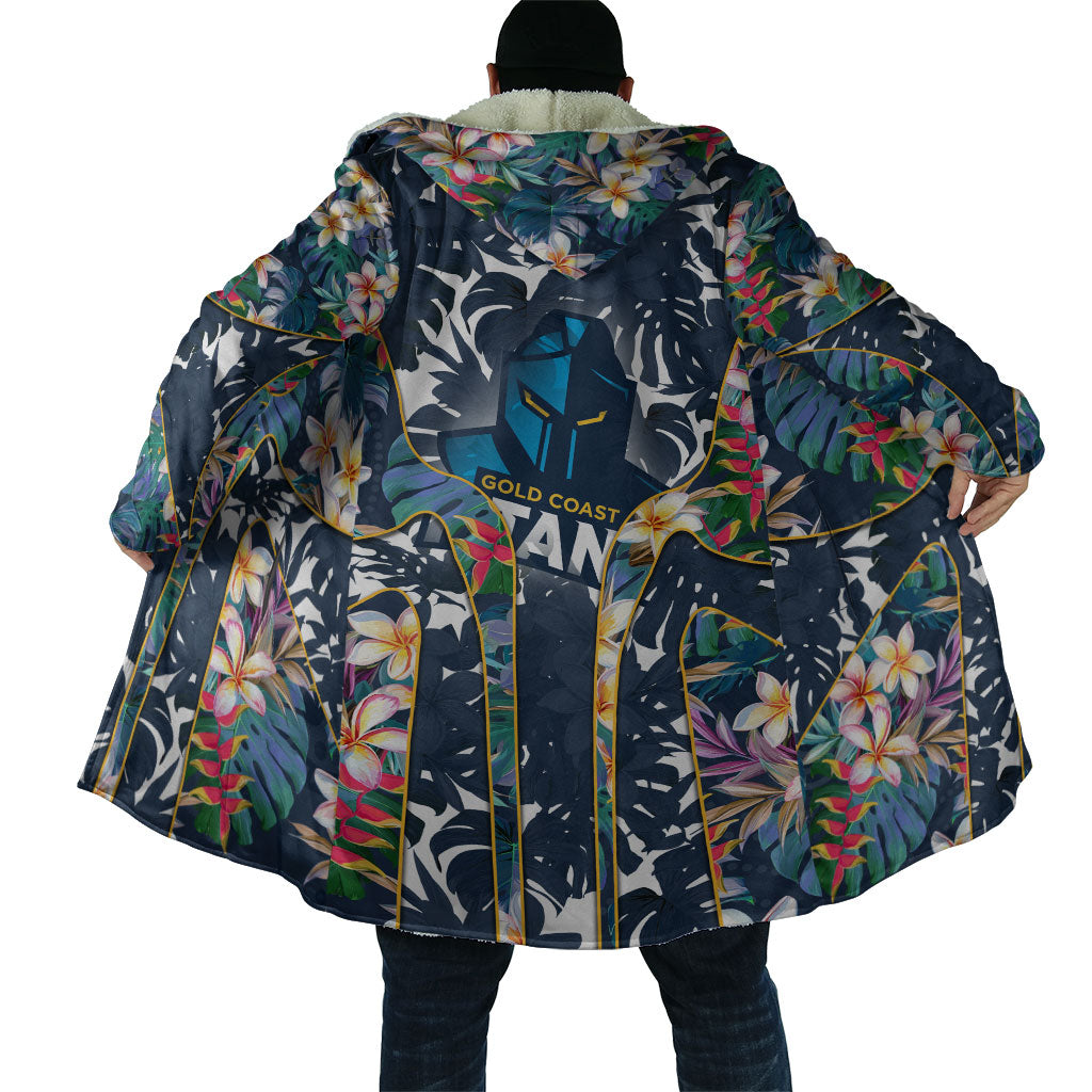 Gold Coast Titans Cloak Tropical Hibiscus Floral Pattern With Blue And Yellow Accents