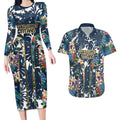 Gold Coast Titans Couples Matching Long Sleeve Bodycon Dress and Hawaiian Shirt Tropical Hibiscus Floral Pattern With Blue And Yellow Accents