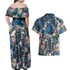 Gold Coast Titans Couples Matching Off Shoulder Maxi Dress and Hawaiian Shirt Tropical Hibiscus Floral Pattern With Blue And Yellow Accents