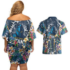 Gold Coast Titans Couples Matching Off Shoulder Short Dress and Hawaiian Shirt Tropical Hibiscus Floral Pattern With Blue And Yellow Accents