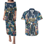 Gold Coast Titans Couples Matching Puletasi and Hawaiian Shirt Tropical Hibiscus Floral Pattern With Blue And Yellow Accents