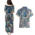 Gold Coast Titans Couples Matching Puletasi and Hawaiian Shirt Tropical Hibiscus Floral Pattern With Blue And Yellow Accents