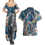 Gold Coast Titans Couples Matching Summer Maxi Dress and Hawaiian Shirt Tropical Hibiscus Floral Pattern With Blue And Yellow Accents