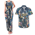 Gold Coast Titans Couples Matching Tank Maxi Dress and Hawaiian Shirt Tropical Hibiscus Floral Pattern With Blue And Yellow Accents