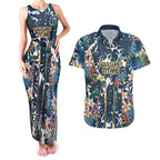 Gold Coast Titans Couples Matching Tank Maxi Dress and Hawaiian Shirt Tropical Hibiscus Floral Pattern With Blue And Yellow Accents