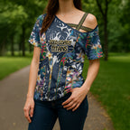 Gold Coast Titans Cross Shoulder Shirt Tropical Hibiscus Floral Pattern With Blue And Yellow Accents