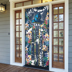 Gold Coast Titans Door Cover Tropical Hibiscus Floral Pattern With Blue And Yellow Accents