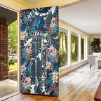Gold Coast Titans Door Cover Tropical Hibiscus Floral Pattern With Blue And Yellow Accents