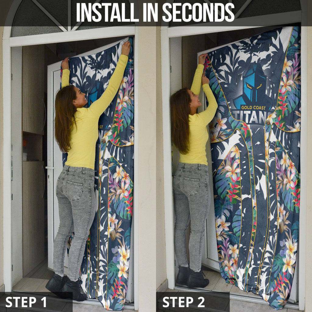 Gold Coast Titans Door Cover Tropical Hibiscus Floral Pattern With Blue And Yellow Accents