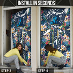Gold Coast Titans Door Cover Tropical Hibiscus Floral Pattern With Blue And Yellow Accents