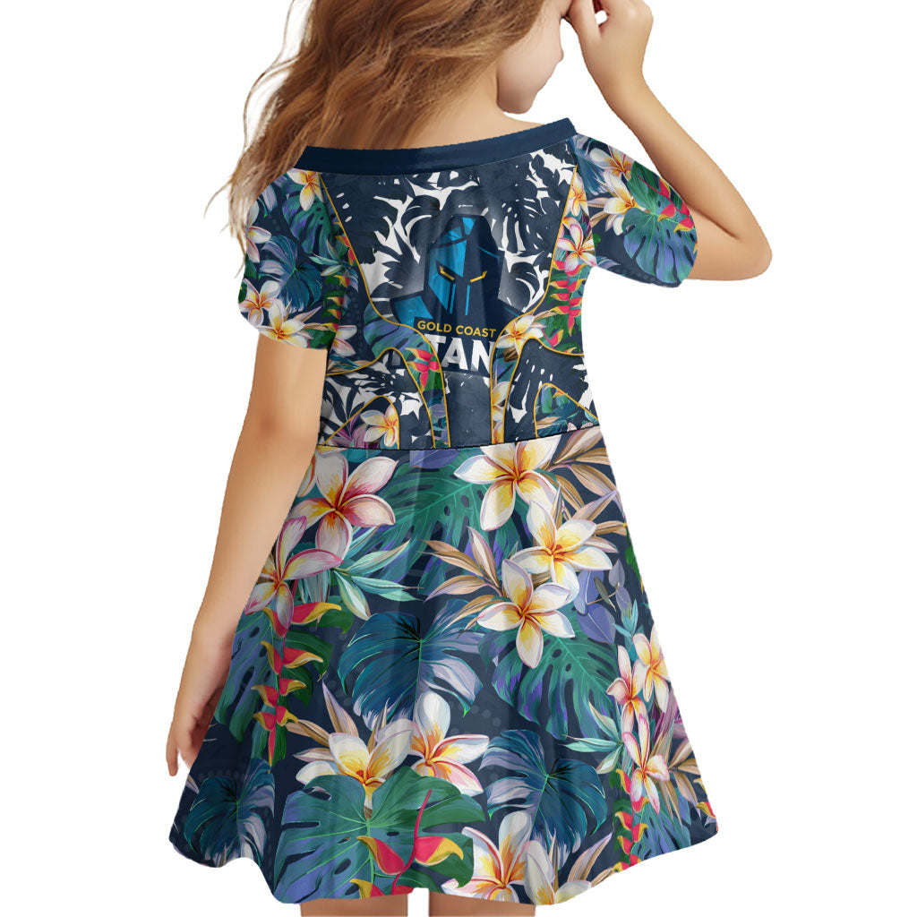 Gold Coast Titans Family Matching Long Sleeve Bodycon Dress and Hawaiian Shirt Tropical Hibiscus Floral Pattern With Blue And Yellow Accents