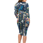 Gold Coast Titans Family Matching Long Sleeve Bodycon Dress and Hawaiian Shirt Tropical Hibiscus Floral Pattern With Blue And Yellow Accents