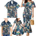 Gold Coast Titans Family Matching Mermaid Dress and Hawaiian Shirt Tropical Hibiscus Floral Pattern With Blue And Yellow Accents