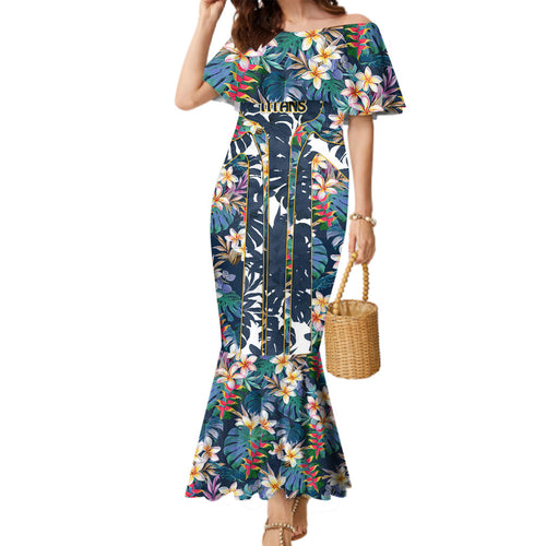 Gold Coast Titans Family Matching Mermaid Dress and Hawaiian Shirt Tropical Hibiscus Floral Pattern With Blue And Yellow Accents