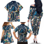 Gold Coast Titans Family Matching Off The Shoulder Long Sleeve Dress and Hawaiian Shirt Tropical Hibiscus Floral Pattern With Blue And Yellow Accents